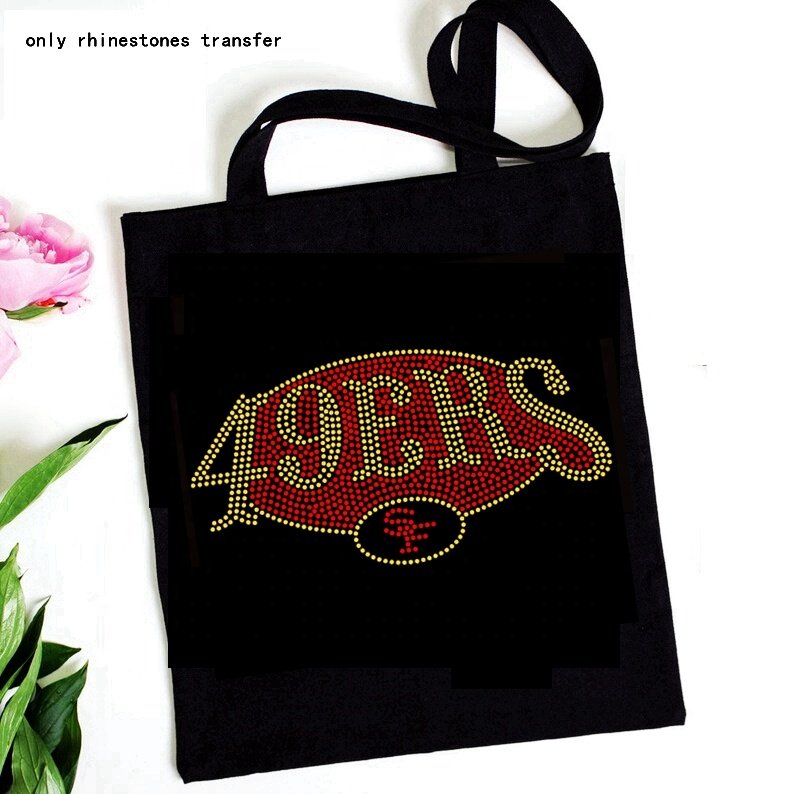 New Bling Wholesale NFL Rhinestone Transfer Iron on sf 49ers Rhinestone Transfer Motif Transfer Design Applique for Tshirts