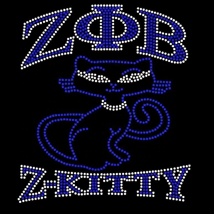 Custom ZETA PHI BETA KITTY SORORITY High Heel Hot Fix Rhinestone Transfer