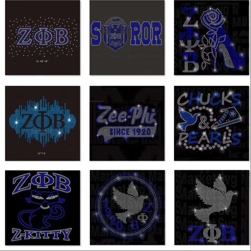 Custom ZETA PHI BETA KITTY SORORITY High Heel Hot Fix Rhinestone Transfer