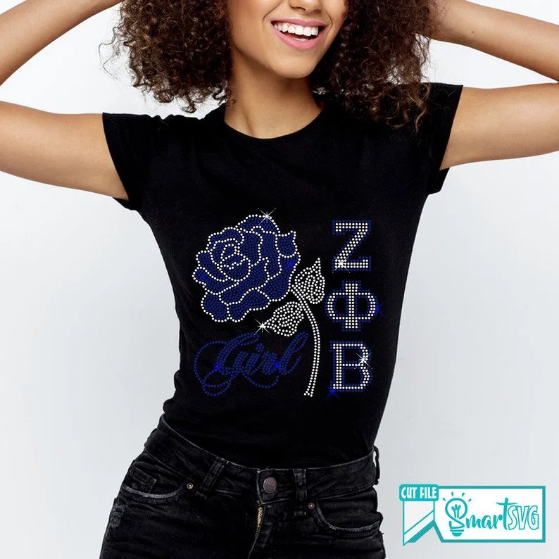 Custom ZETA PHI BETA KITTY SORORITY High Heel Hot Fix Rhinestone Transfer