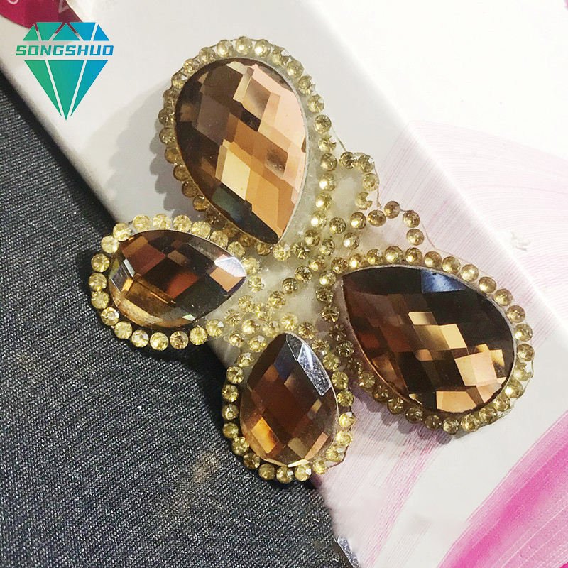 Wholesale Patches With Glass Rhinestones Clothing Accessories Butterfly Pattern Rhinestone Patch