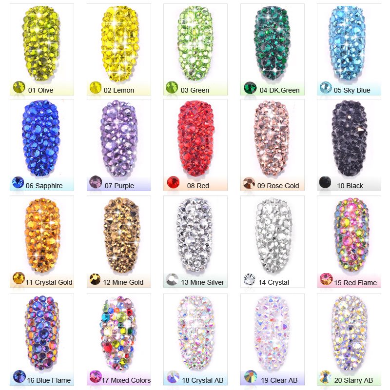 1 Pack Flatback Glass Nail Rhinestones Mixed Sizes SS4-SS16 Flatback Glass Ab Crystal Rhinestone Flat Back