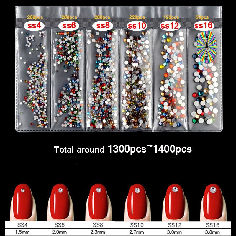 1 Pack Flatback Glass Nail Rhinestones Mixed Sizes SS4-SS16 Flatback Glass Ab Crystal Rhinestone Flat Back