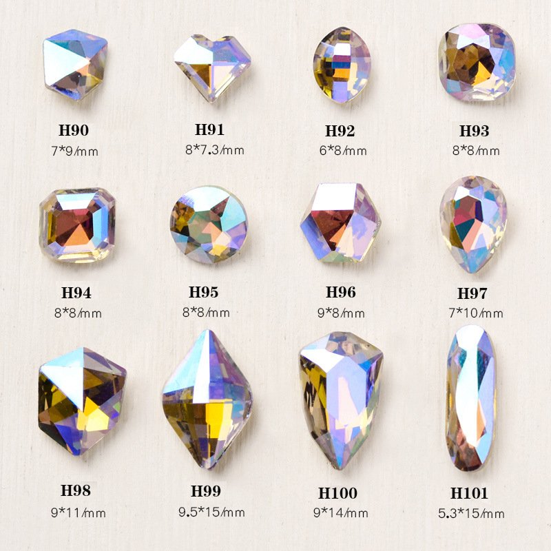 Multi shapes big nail rhinestones super shiny ghost light colorful point back glass large rhinestone stone for nail manicure