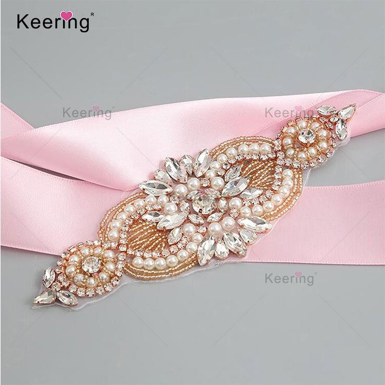 Crystal Pearl Rhinestone Beaded Applique For Bridal Headband sew on Bridal Accessories Wedding Dress Sash Belt Trim WRA-971