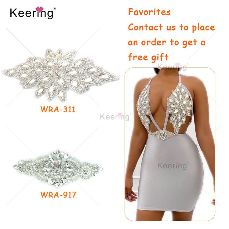 Crystal Pearl Rhinestone Beaded Applique For Bridal Headband sew on Bridal Accessories Wedding Dress Sash Belt Trim WRA-971