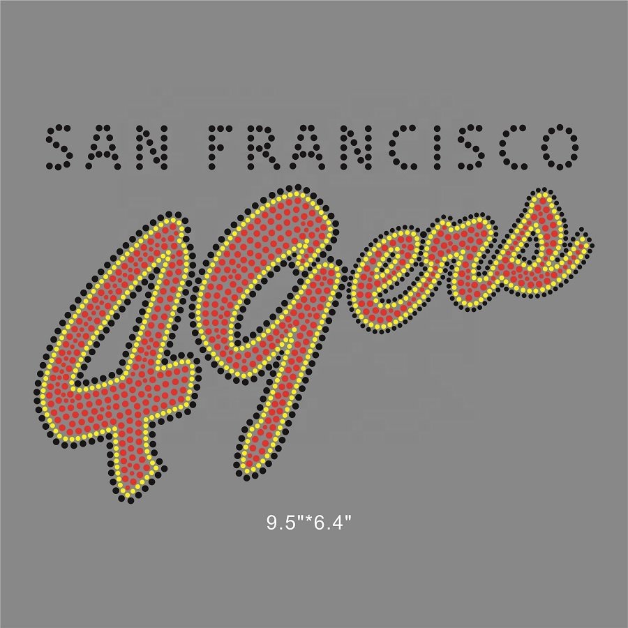 San Francisco Hot Fix Iron On Patches Heat Press Sport NFL Football Team Logo Custom SF 49ers Rhinestone Transfer