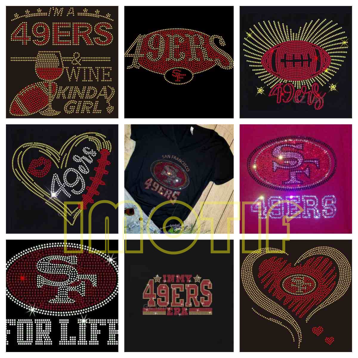 San Francisco Hot Fix Iron On Patches Heat Press Sport NFL Football Team Logo Custom SF 49ers Rhinestone Transfer