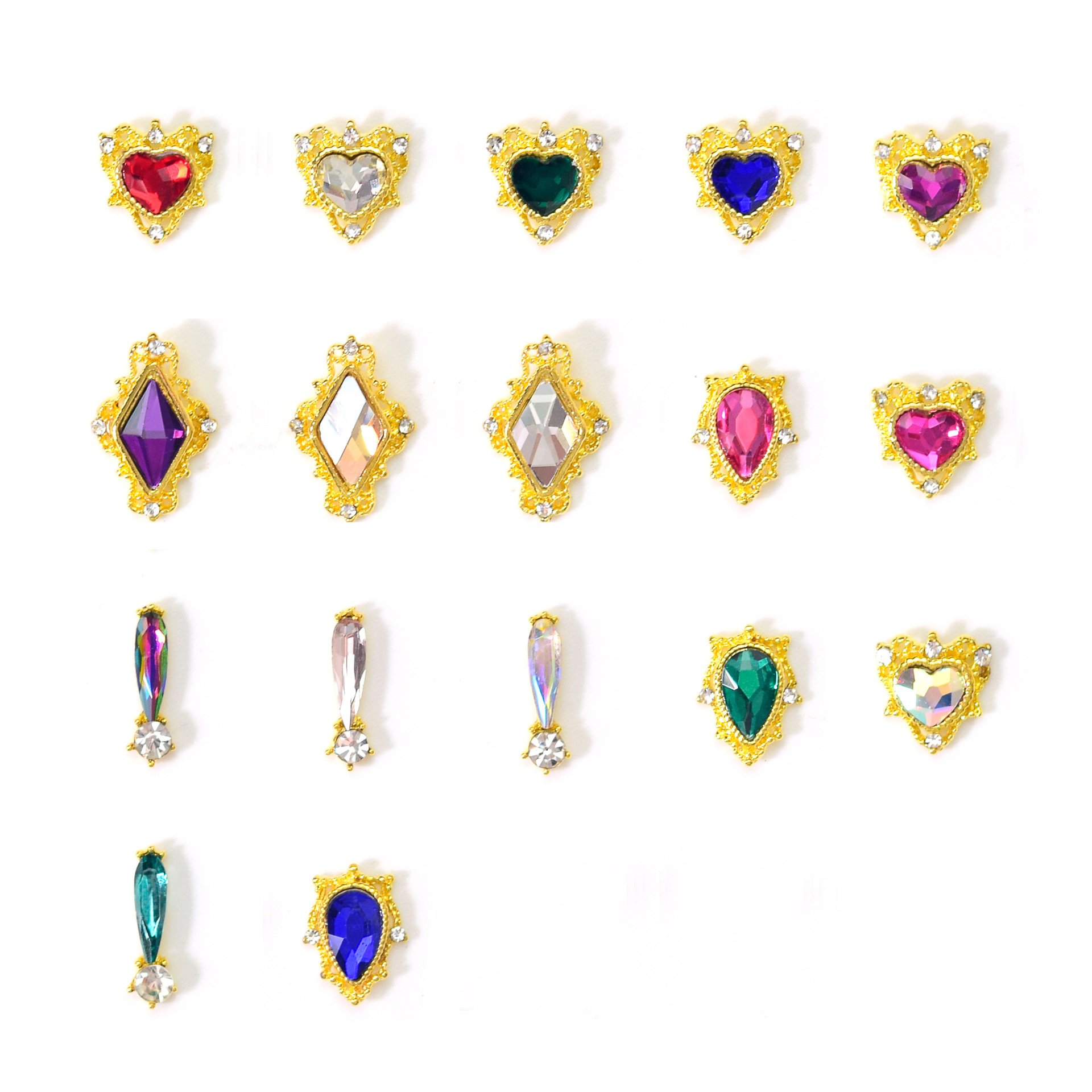 Love Heart Decorations gold Glitter Rhinestone Nail Charms 3D jewelry Crystal diamond Nail Supply