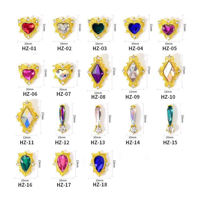 Love Heart Decorations gold Glitter Rhinestone Nail Charms 3D jewelry Crystal diamond Nail Supply