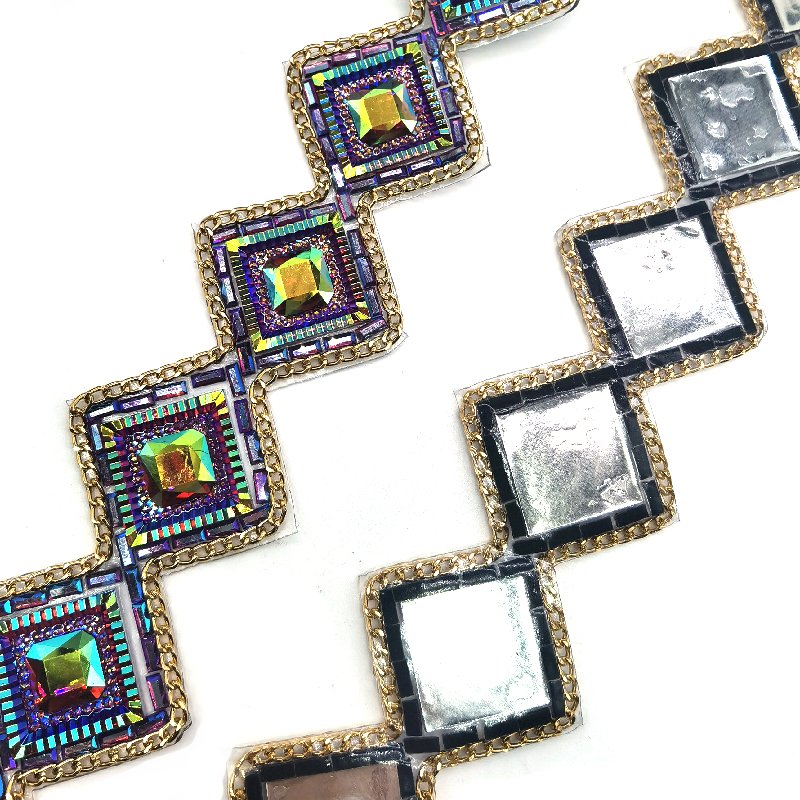 Custom crystal rhinestone dark blue ab applique trim iron on patch trimming for Bahamas carnival outfit project costumes