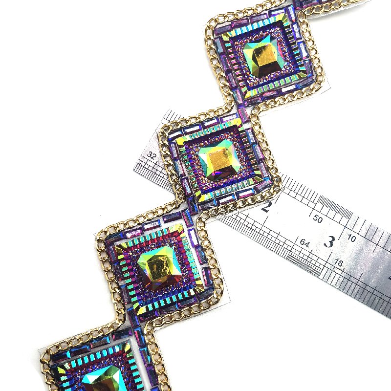 Custom crystal rhinestone dark blue ab applique trim iron on patch trimming for Bahamas carnival outfit project costumes