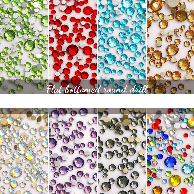 1440 pcs/Pack High End Mixed Size and Colored Flat Back Glitter Crystal Diamonds Decoration Rhinestones For Nail Art Salon