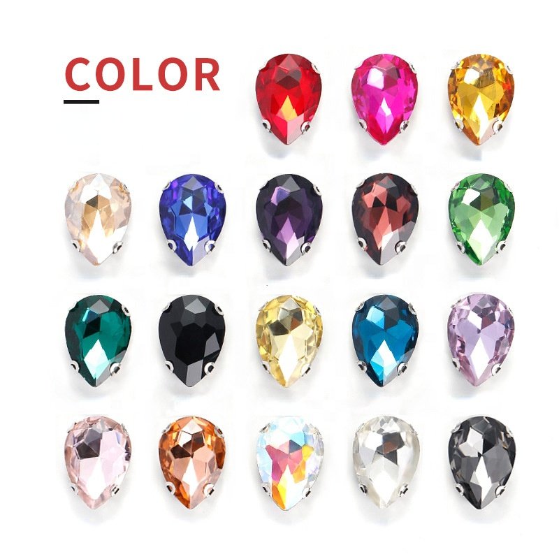 Rhinestones Flat Back Glass Crystal Drop Around Acrylic AB Diamond Sew On Rhinestone With Claw acrylic gem