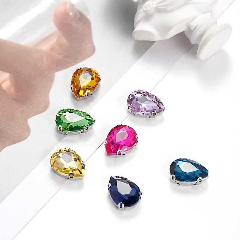 Rhinestones Flat Back Glass Crystal Drop Around Acrylic AB Diamond Sew On Rhinestone With Claw acrylic gem