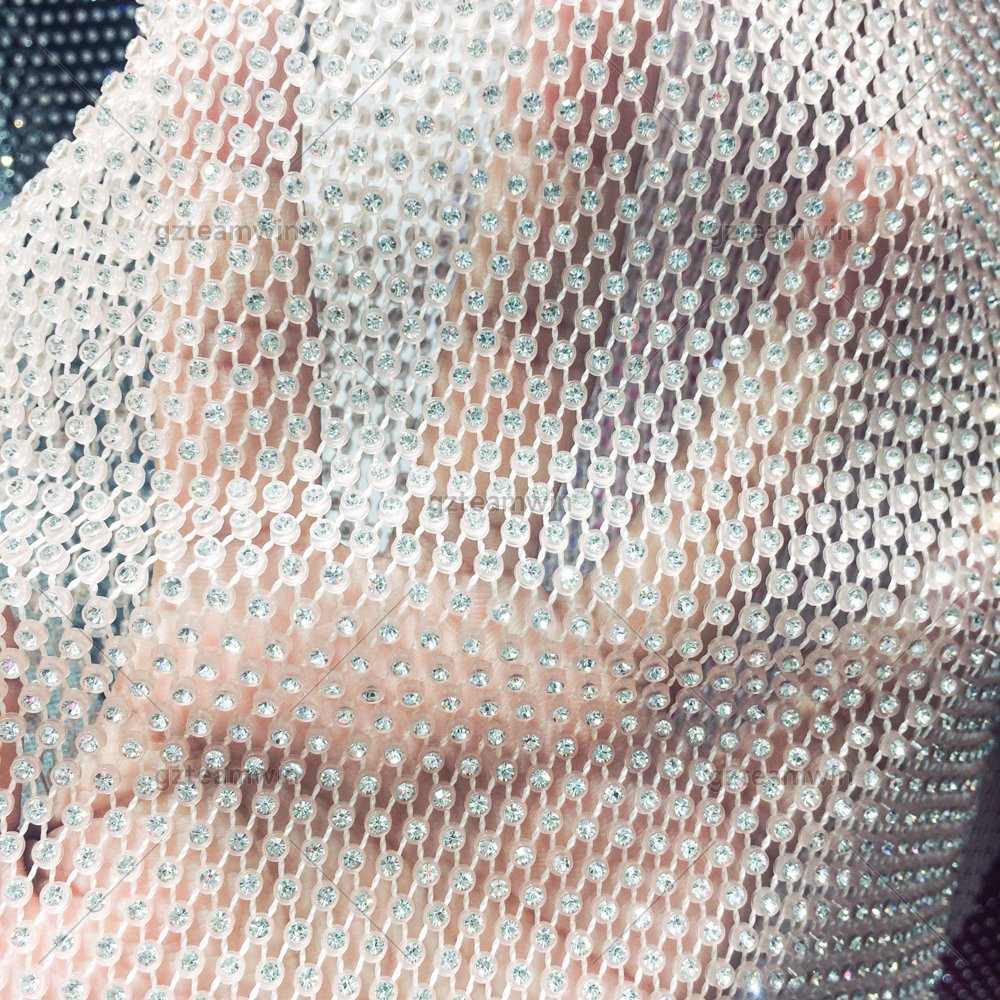 Wholesale 120cm Cheap Plastic Mesh Crystal Rhinestone Mesh Fish Net Fabric Glass Rhinestone Accessories For Tops Dress Wedding