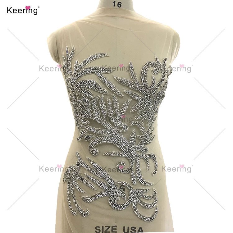 WDP-485 Keering Gold Rhinestone Applied Bodice Silver Gown Sewing Patch Decorative Flower Garment Accessories for Clothing