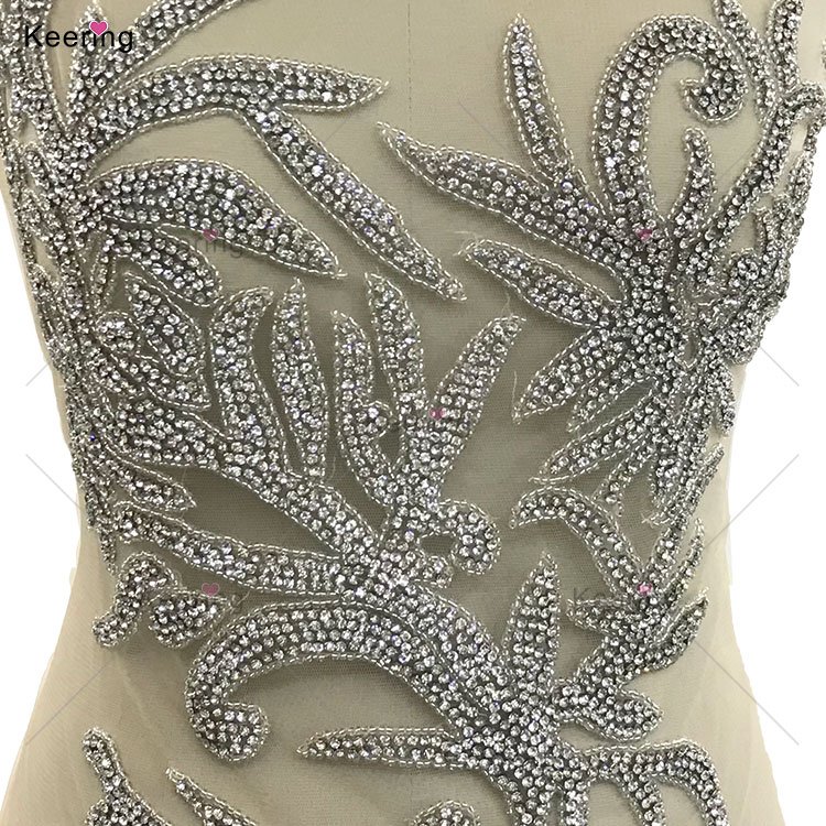 WDP-485 Keering Gold Rhinestone Applied Bodice Silver Gown Sewing Patch Decorative Flower Garment Accessories for Clothing