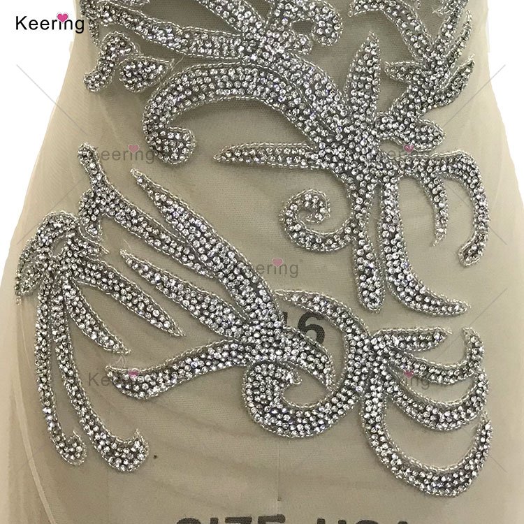 WDP-485 Keering Gold Rhinestone Applied Bodice Silver Gown Sewing Patch Decorative Flower Garment Accessories for Clothing