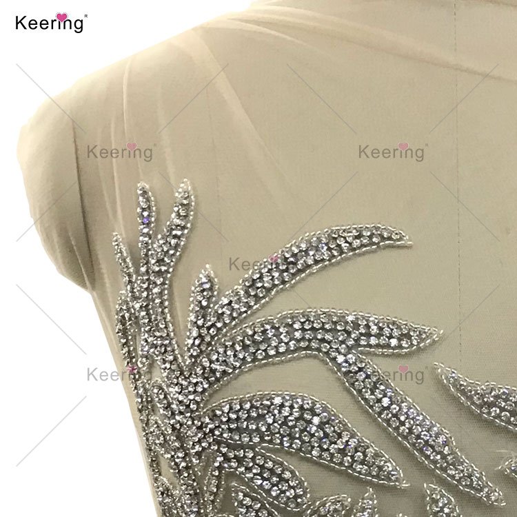 WDP-485 Keering Gold Rhinestone Applied Bodice Silver Gown Sewing Patch Decorative Flower Garment Accessories for Clothing