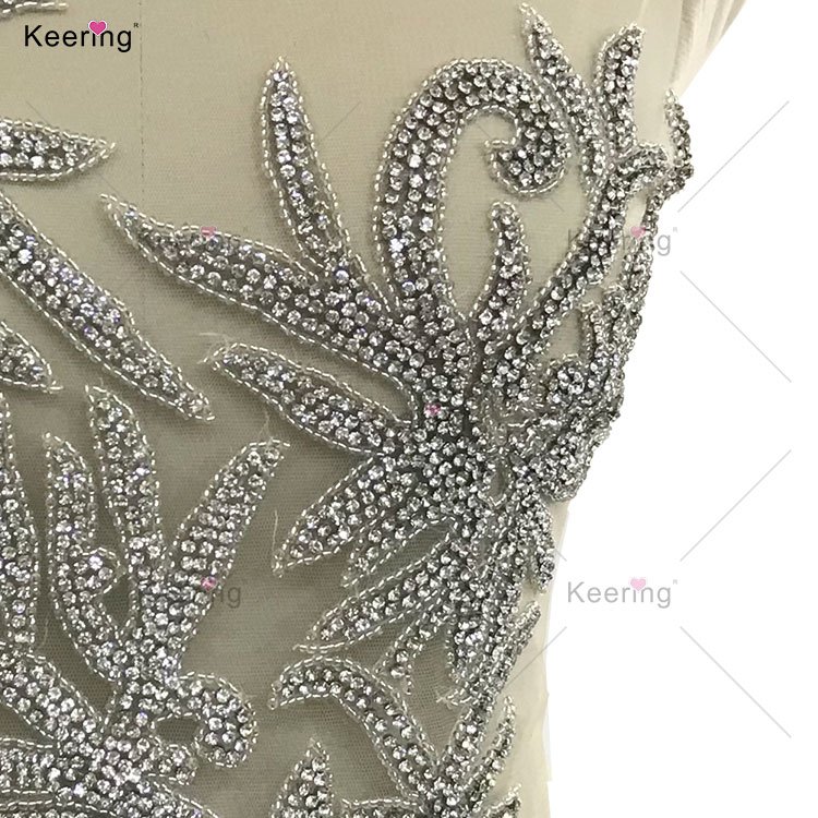 WDP-485 Keering Gold Rhinestone Applied Bodice Silver Gown Sewing Patch Decorative Flower Garment Accessories for Clothing