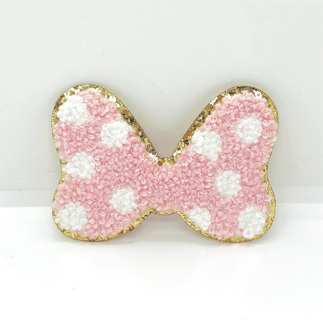 Custom Glitter Bow Iron On Chenille Embroidery Patches leather patch logo embroidered custom iron on patch money