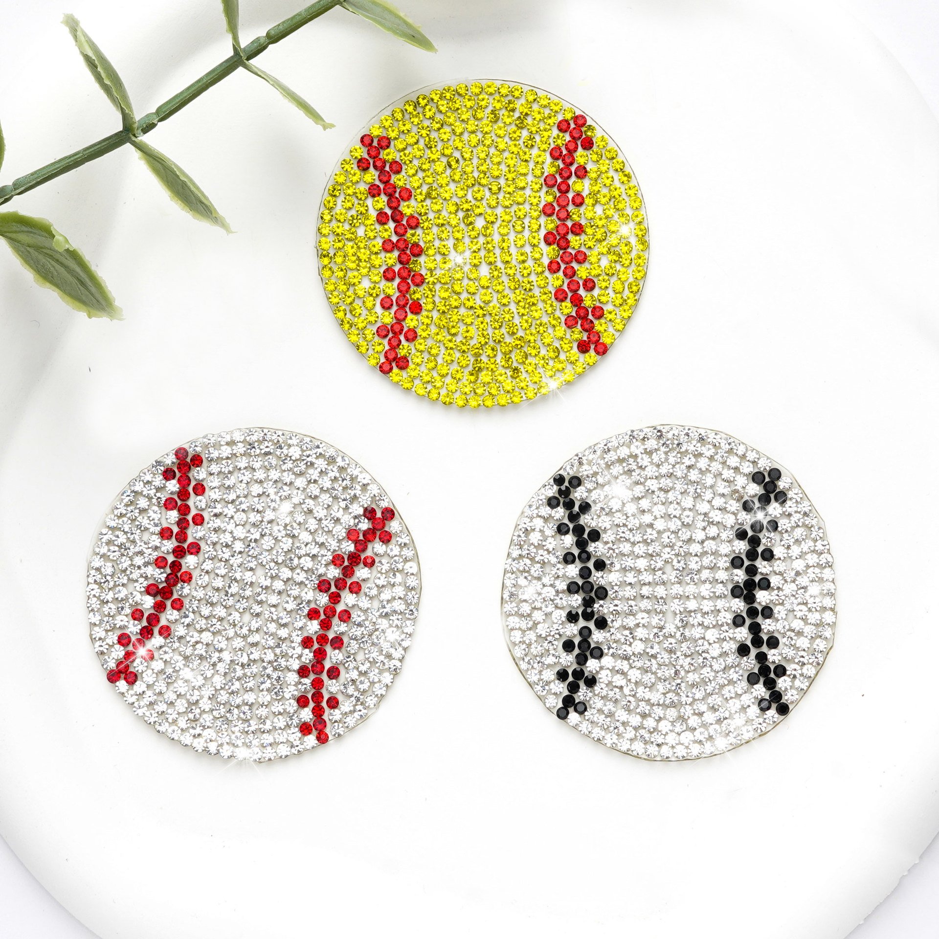 Hot selling Rhinestone Baseball Rugby Patch Applique Diamond Crystal Iron On Patch for Clothing Hat Decoration