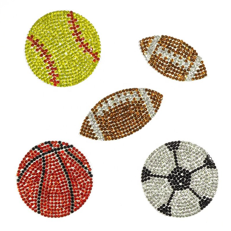 Hot selling Rhinestone Baseball Rugby Patch Applique Diamond Crystal Iron On Patch for Clothing Hat Decoration