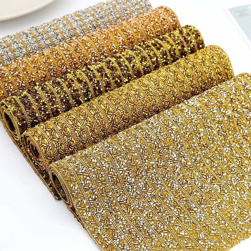 Wholesale 24cm gold Rhinestones Hot fix Crystal bling glass rhinestones diamond sheet for garment Bag DIY Decoration