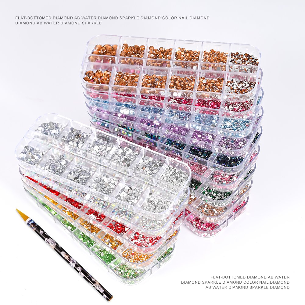 2Pcs/Set Nail Rhinestones 3D Crystal AB DIY Nail Art Decorations Gems Glitter Multi-Size Including Pickup Pencil Tools