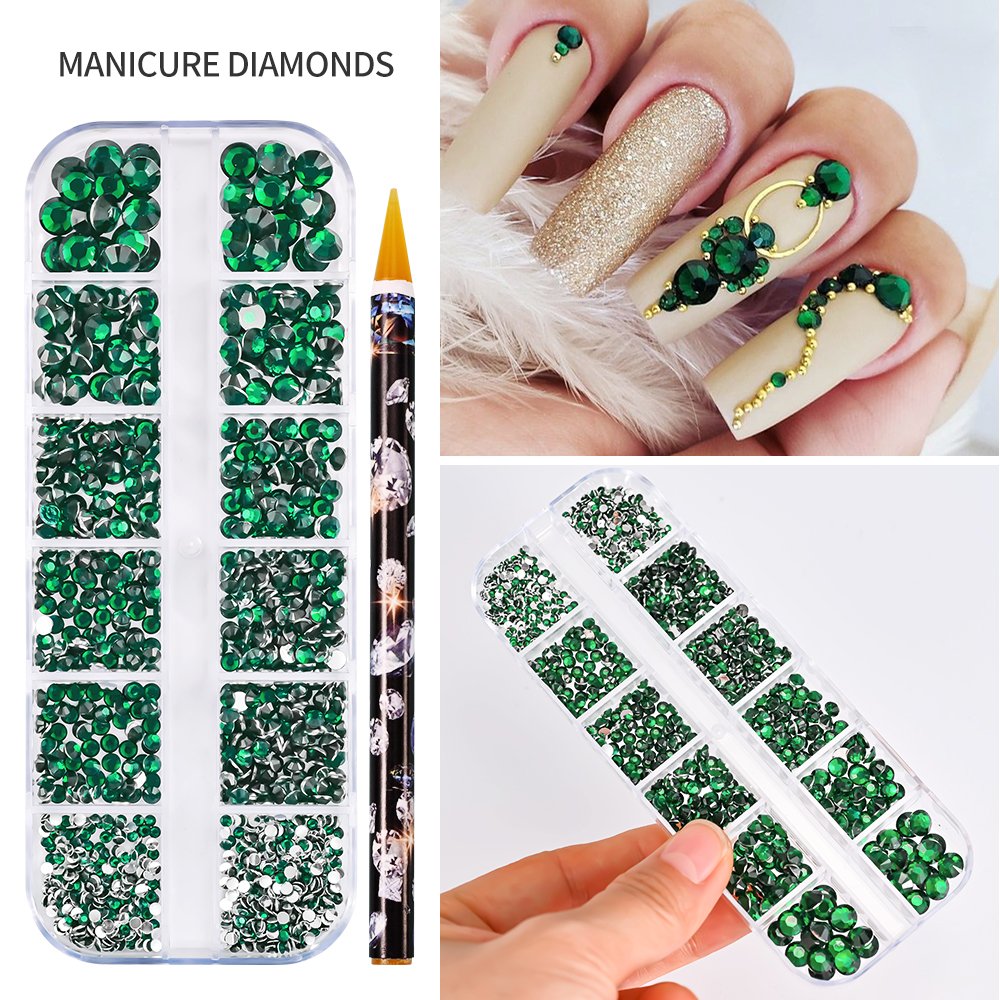 2Pcs/Set Nail Rhinestones 3D Crystal AB DIY Nail Art Decorations Gems Glitter Multi-Size Including Pickup Pencil Tools