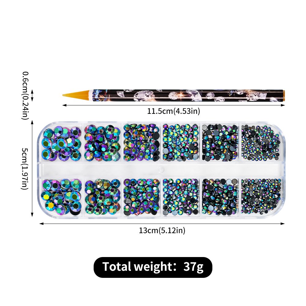 2Pcs/Set Nail Rhinestones 3D Crystal AB DIY Nail Art Decorations Gems Glitter Multi-Size Including Pickup Pencil Tools