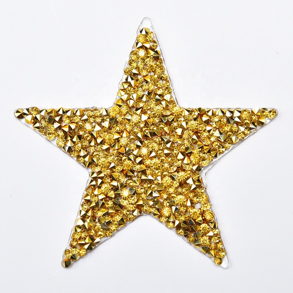 8cm Star Design Hot Fix Rhinestone Motif Iron on Patches Heat Transfer Pattern Crystal Strass Applique for T-shirt Garment