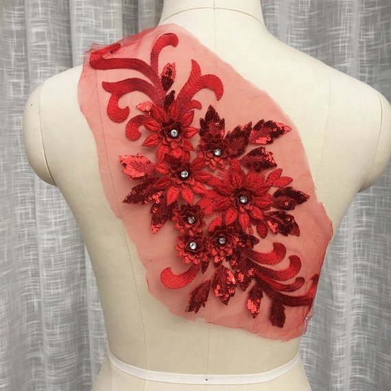 Luxurious Heavy bead 3d lace applique, 3D applique with rhinestone, sequined floral 3d flower tulle embroidery lace patch