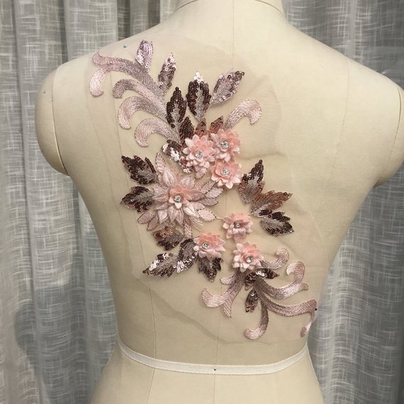 Luxurious Heavy bead 3d lace applique, 3D applique with rhinestone, sequined floral 3d flower tulle embroidery lace patch