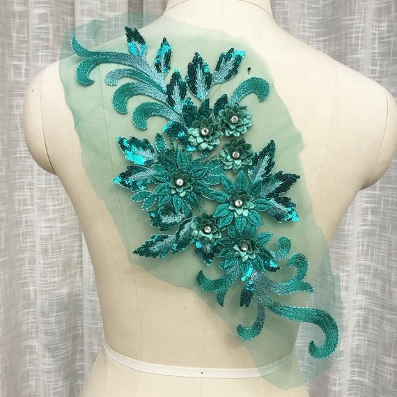 Luxurious Heavy bead 3d lace applique, 3D applique with rhinestone, sequined floral 3d flower tulle embroidery lace patch