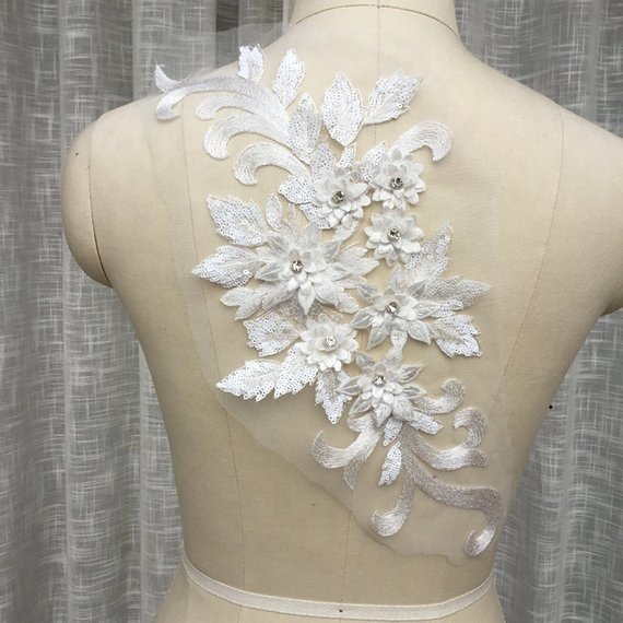 Luxurious Heavy bead 3d lace applique, 3D applique with rhinestone, sequined floral 3d flower tulle embroidery lace patch