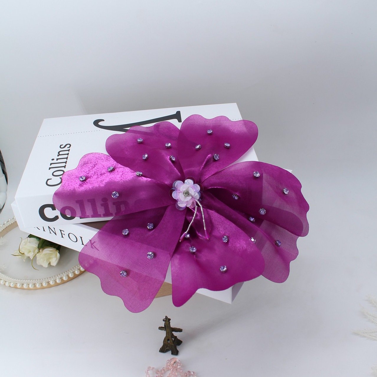 affinity dress colorful floral applique organza feather 3d sequined flowers patch rhinestone bridal flower pieces