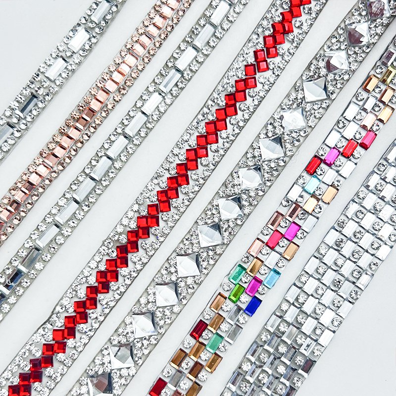 Wholesale hot fix tape apparel trimmings New fancy design heat transfer rhinestone tape for wedding