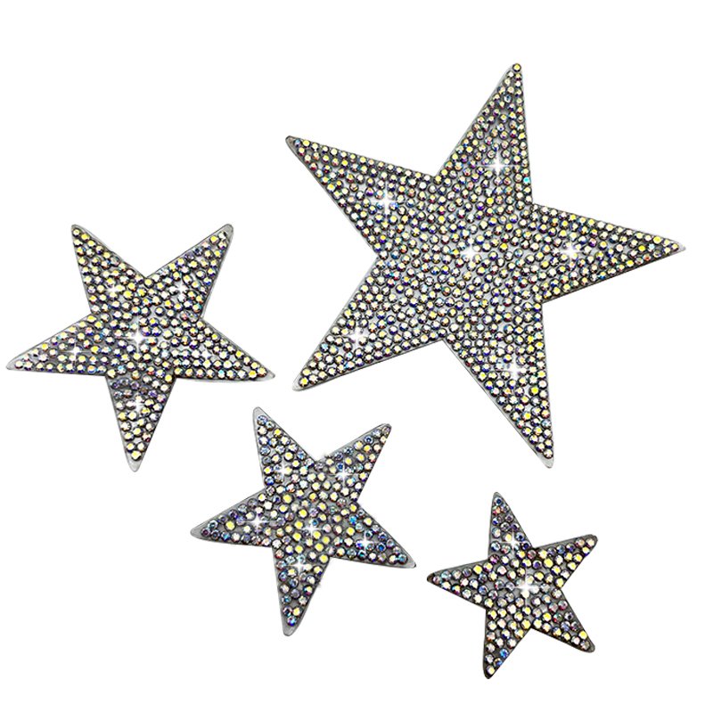 Hot Sale Crystal Star Bling Diamond Self Adhesive Crystal Applique Rhinestone Sticker Star Iron On Patches for Clothing
