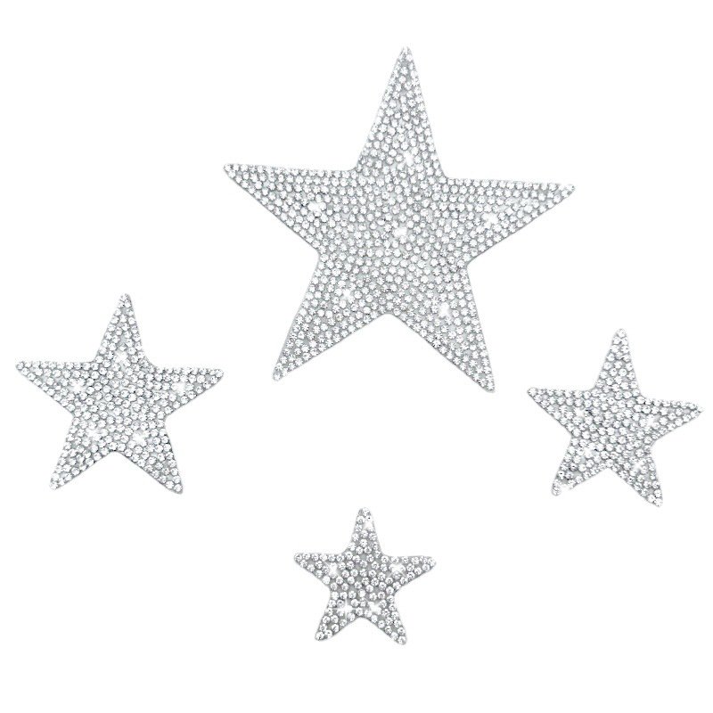 Hot Sale Crystal Star Bling Diamond Self Adhesive Crystal Applique Rhinestone Sticker Star Iron On Patches for Clothing