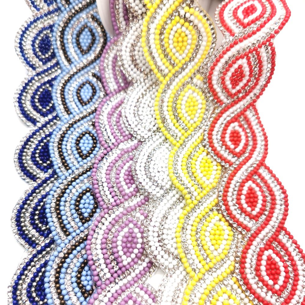 S269 Factory Fashion decorative hot fix rhinestone banding iron on rhinestone beads trimming for clothing bags