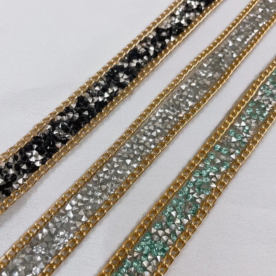 Custom Fashion hotfix rhinestone trim tape rhinestone hot fix christmas ribbons for clothing