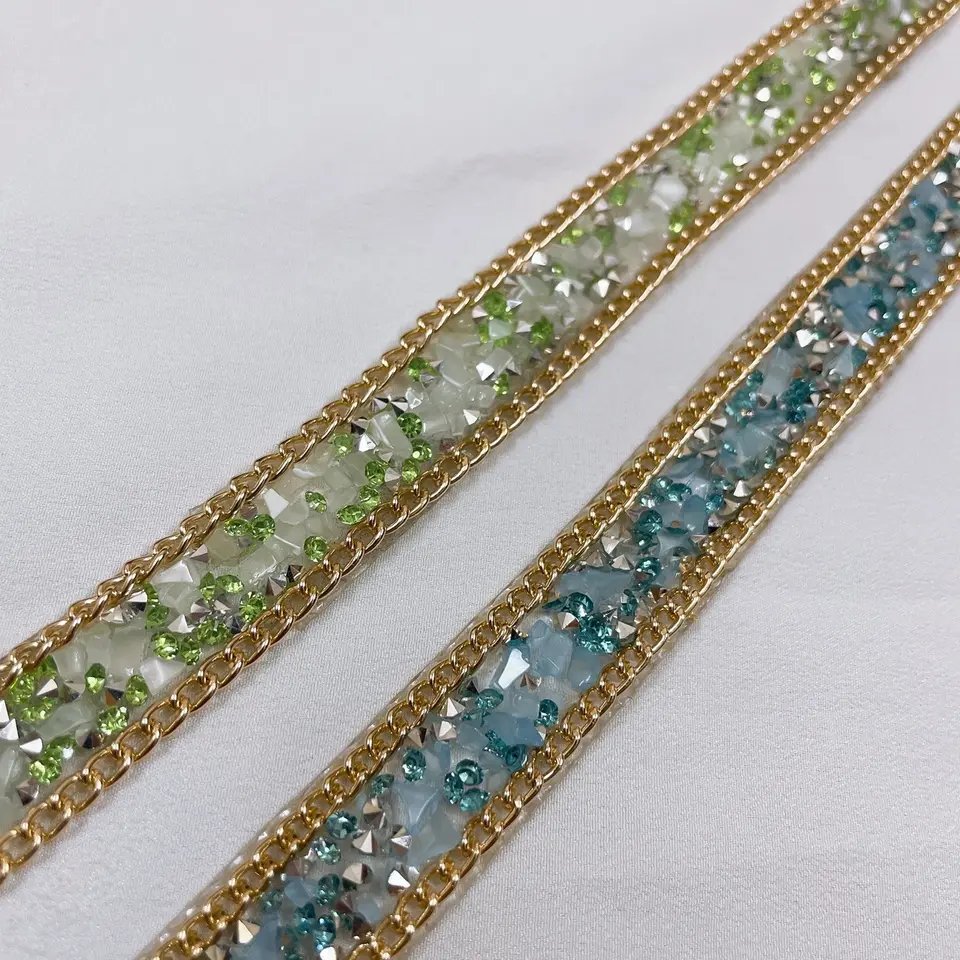 Custom Fashion hotfix rhinestone trim tape rhinestone hot fix christmas ribbons for clothing