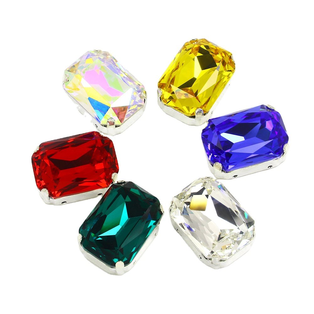 Dongzhou Octagon glass rhinestones crystal with Metal Settings wholesale loose crystal beads For Jewelry making diy accessories