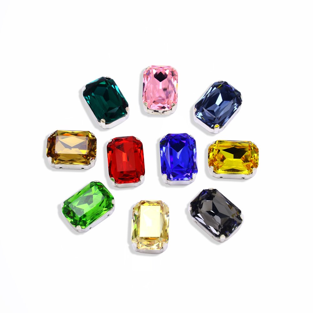 Dongzhou Octagon glass rhinestones crystal with Metal Settings wholesale loose crystal beads For Jewelry making diy accessories