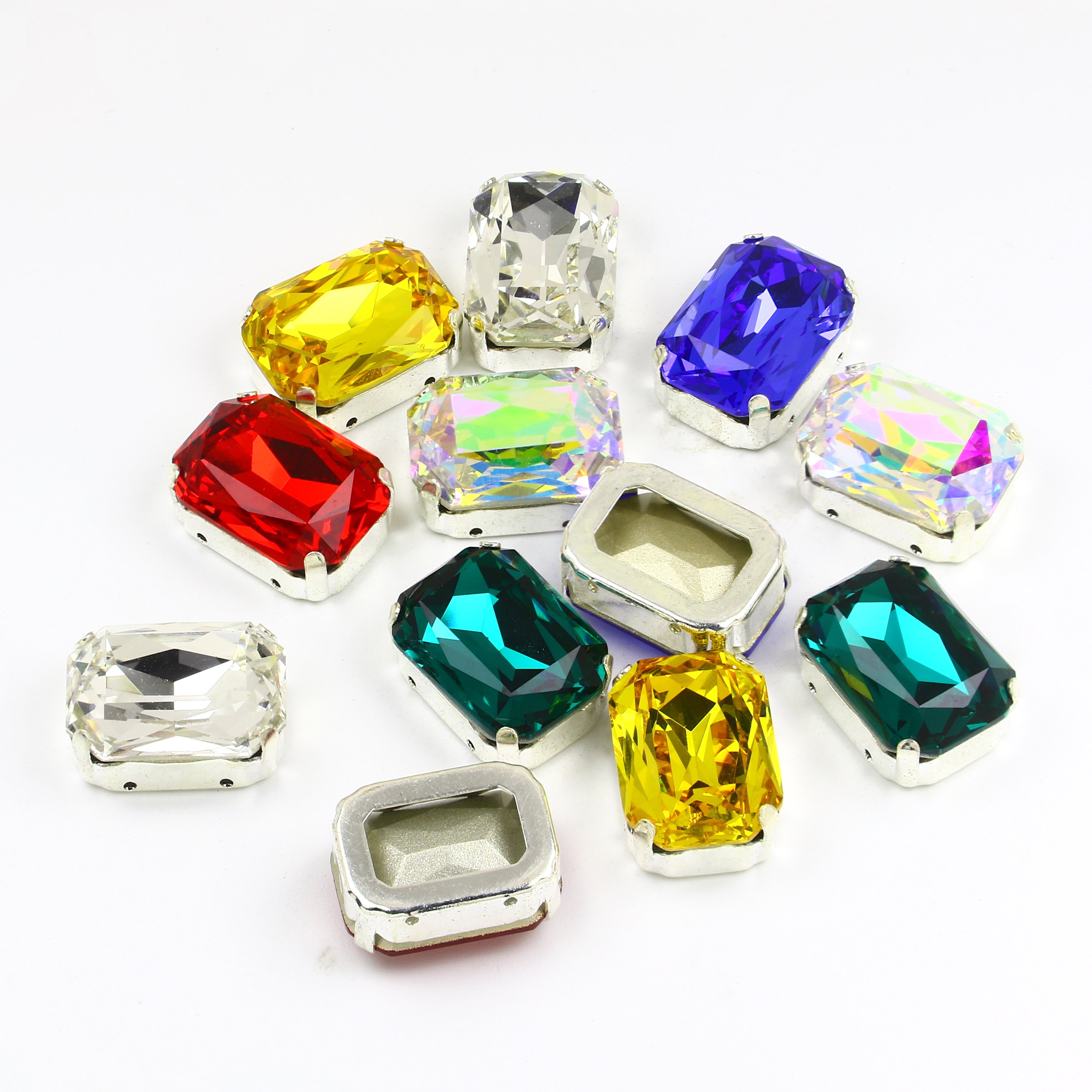 Dongzhou Octagon glass rhinestones crystal with Metal Settings wholesale loose crystal beads For Jewelry making diy accessories