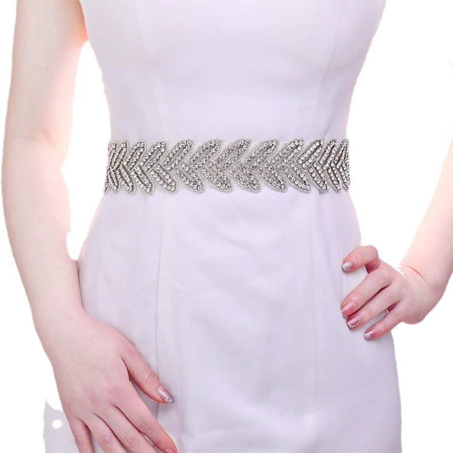 hot selling white silver bling rhinestone applique belts bodice crystal bridal banding trim