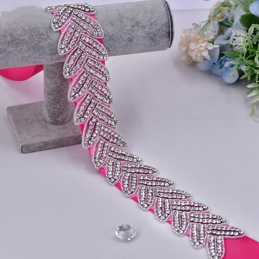 hot selling white silver bling rhinestone applique belts bodice crystal bridal banding trim