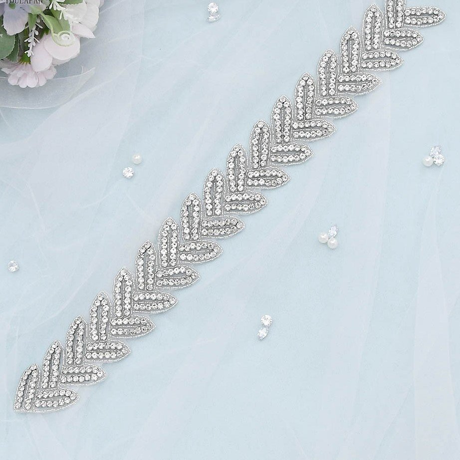 hot selling white silver bling rhinestone applique belts bodice crystal bridal banding trim